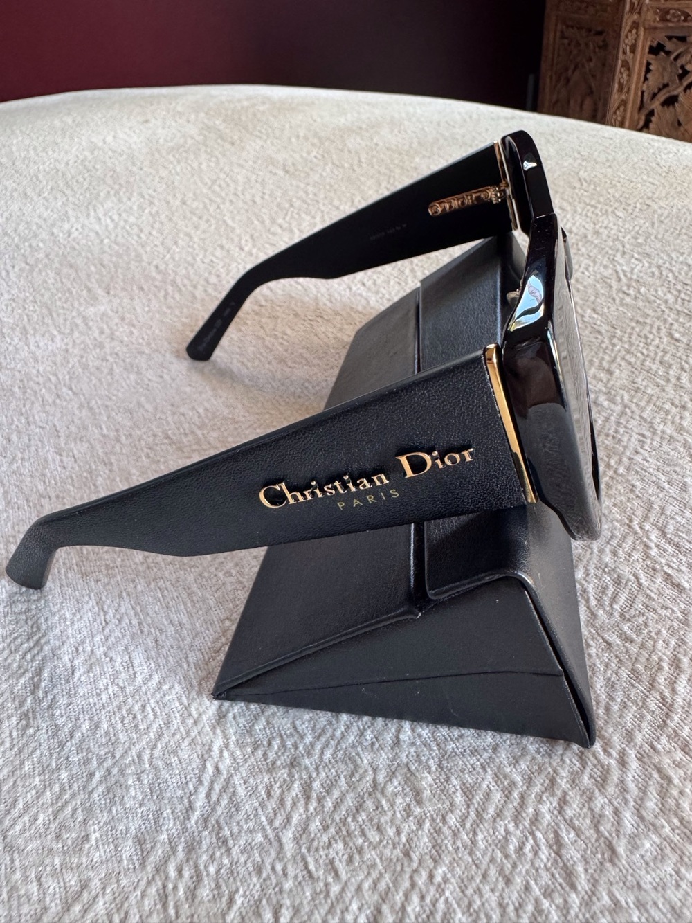 Dior Black Square Women Sunglasses with Gold Logo 53mm Pre-loved